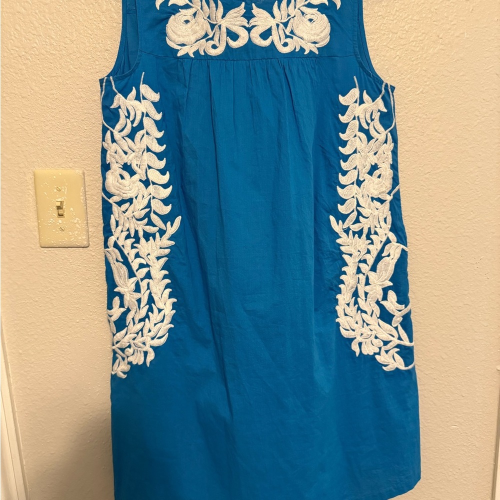 Blue Embroidered Midi Dress